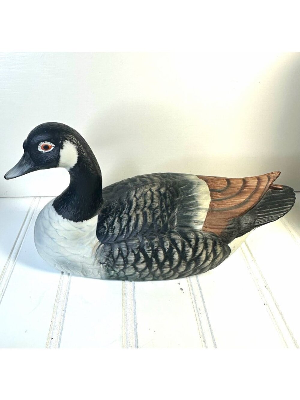 Canada Goose Ceramic Decorative Hunting Decoy Figurine Black White Brown 8"x 5"